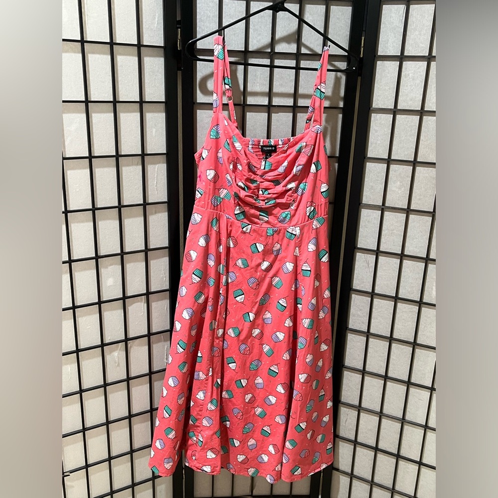 torrid Coral Cupcake Print Sundress with Teal & Lavender Accents TORRID SIZE 1 - Picture 5 of 13